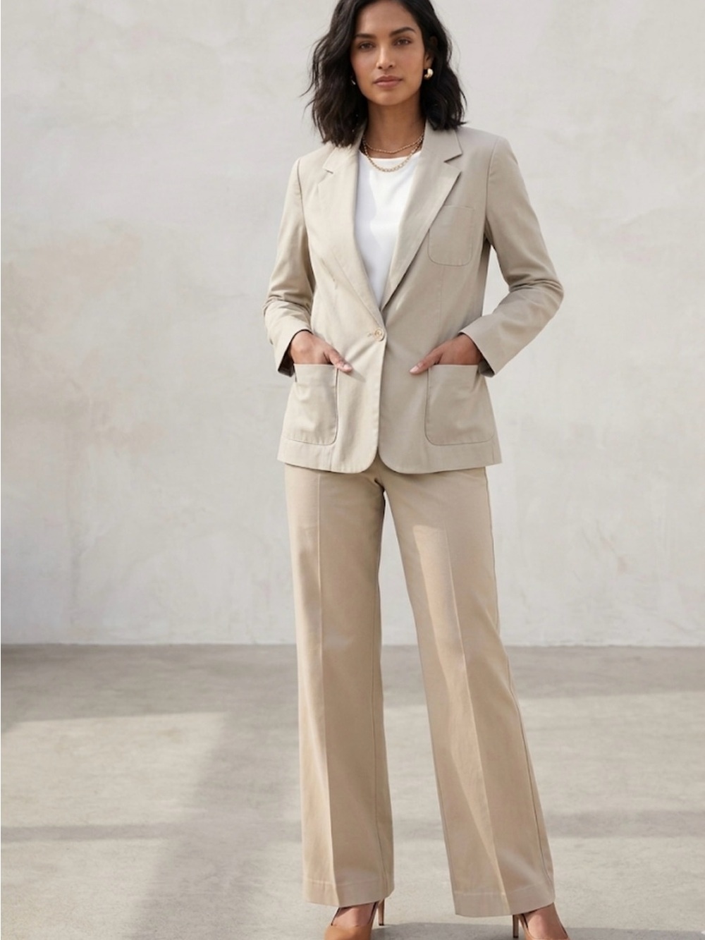 Club Monaco Sand Beige Wide-Leg Trousers